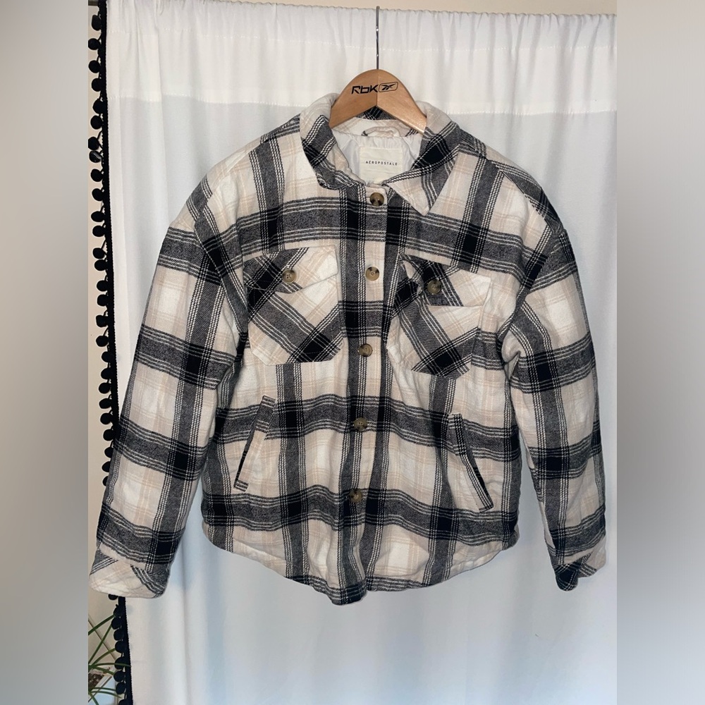 Aeropostale plaid flannel jacket lined quilted shacket women’s L large padded